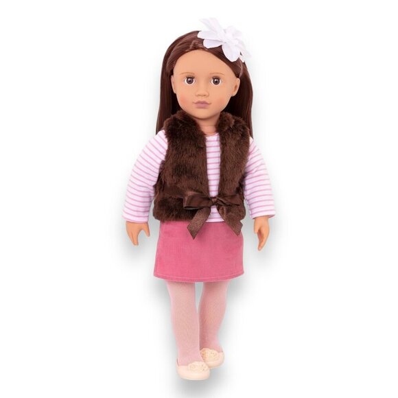 Sienna 18" Doll With Long Brown Hair Wearing Pink Skirt & Faux Fur Vest - Picture 13 of 15